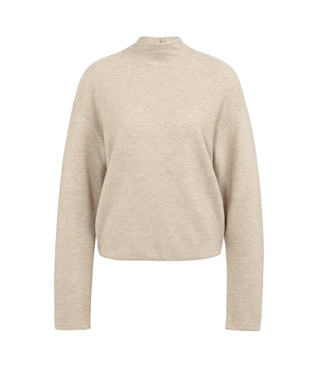 YAYA Textured knit sweater with buttoned back - OXFORD TAN BROWN MELANGE