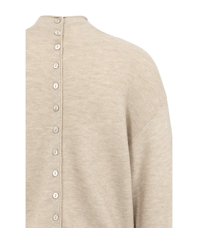 YAYA Textured knit sweater with buttoned back - OXFORD TAN BROWN MELANGE