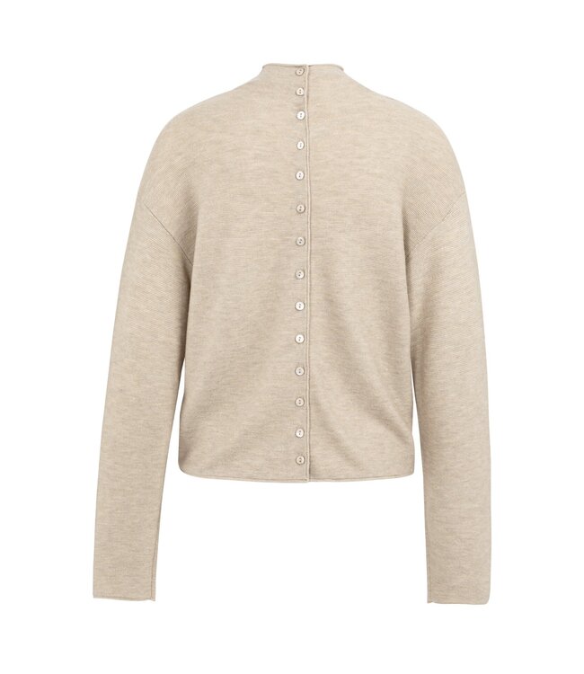 YAYA Textured knit sweater with buttoned back - OXFORD TAN BROWN MELANGE