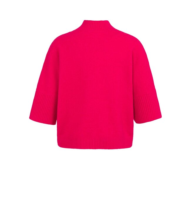 YAYA Sweater with ribbed three-quarter sleeves and mock neck - ROSE RED MELANGE