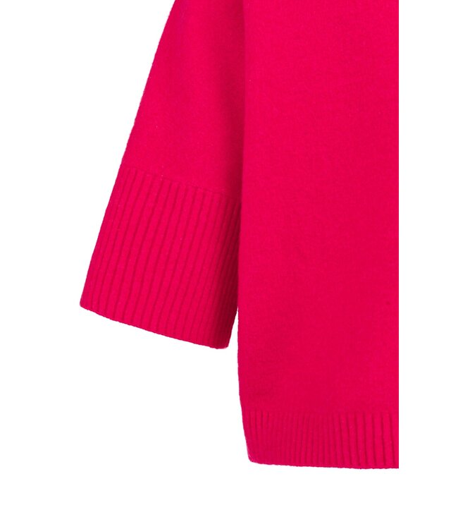 YAYA Sweater with ribbed three-quarter sleeves and mock neck - ROSE RED MELANGE