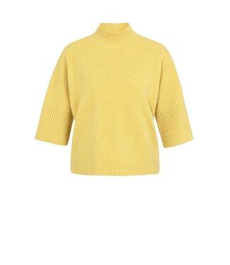 YAYA Sweater with ribbed three-quarter sleeves and mock neck - DRIED MOSS GREEN MELANGE