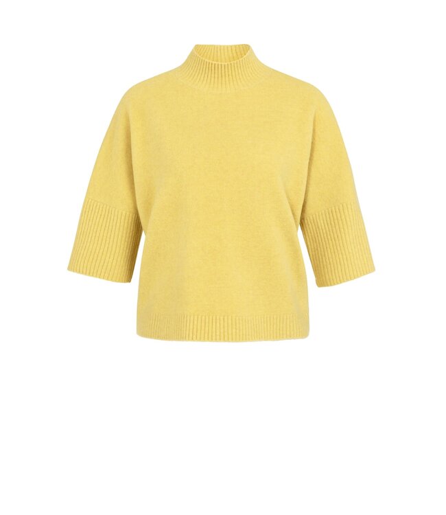 YAYA Sweater with ribbed three-quarter sleeves and mock neck - DRIED MOSS GREEN MELANGE