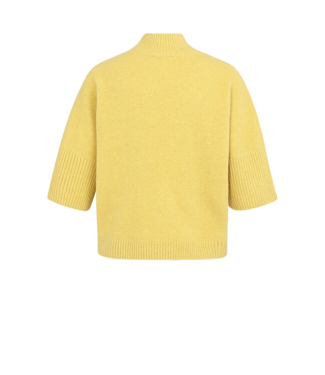 YAYA Sweater with ribbed three-quarter sleeves and mock neck - DRIED MOSS GREEN MELANGE