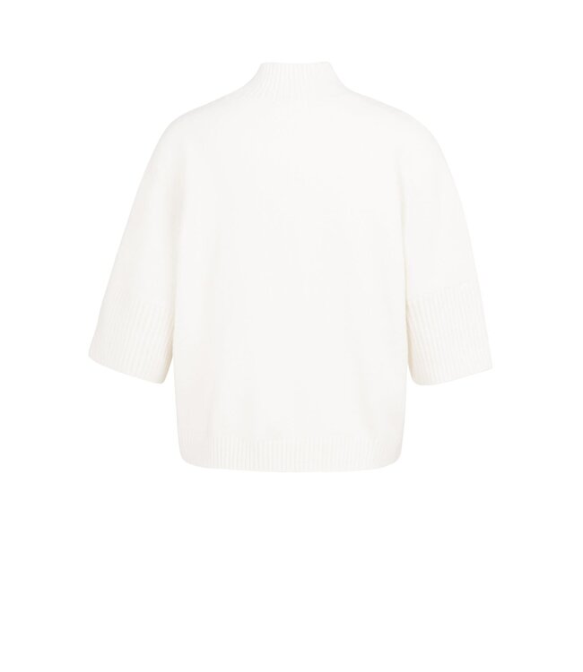 YAYA Sweater with ribbed three-quarter sleeves and mock neck - SNOWFALL WHITE MELANGE