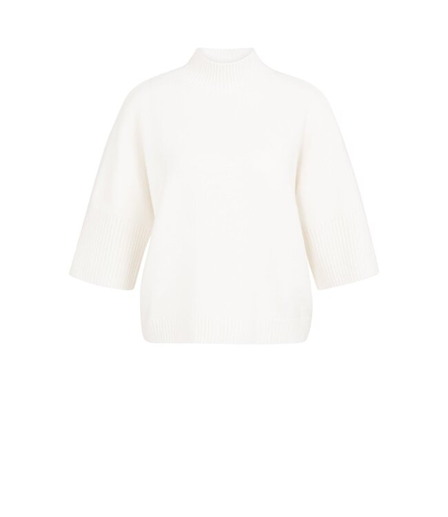 YAYA Sweater with ribbed three-quarter sleeves and mock neck - SNOWFALL WHITE MELANGE