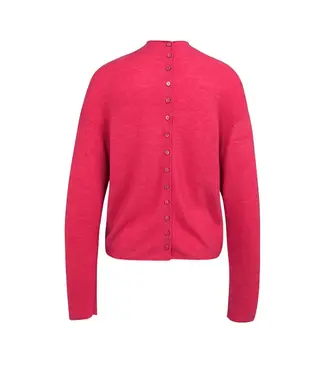 YAYA Textured knit sweater with buttoned back - ROSE RED MELANGE