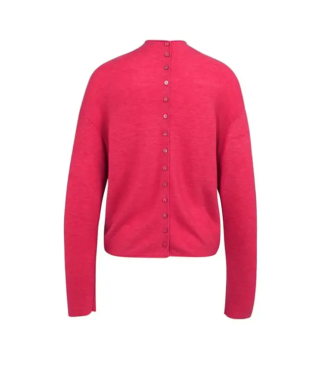 YAYA Textured knit sweater with buttoned back - ROSE RED MELANGE