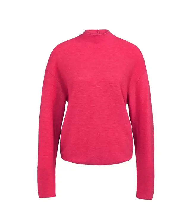 YAYA Textured knit sweater with buttoned back - ROSE RED MELANGE