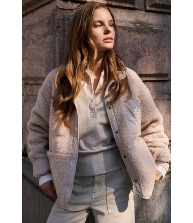 YAYA Teddy jacket with nylon chest pocket - HEATHER GREY