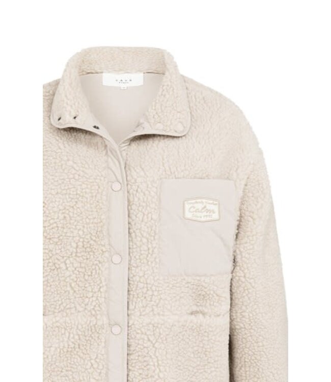 YAYA Teddy jacket with nylon chest pocket - HEATHER GREY