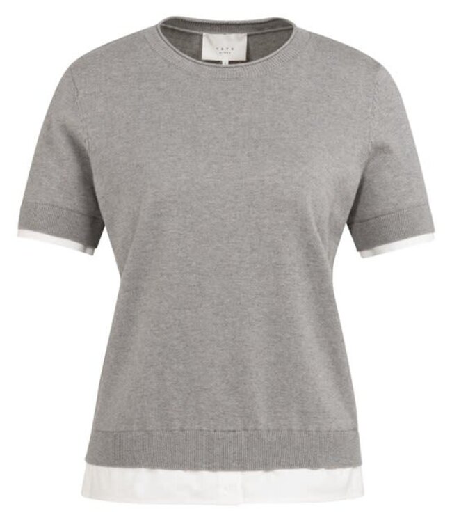 YAYA Knitted top with short sleeves and double blouse hem - IRON GREY MELANGE