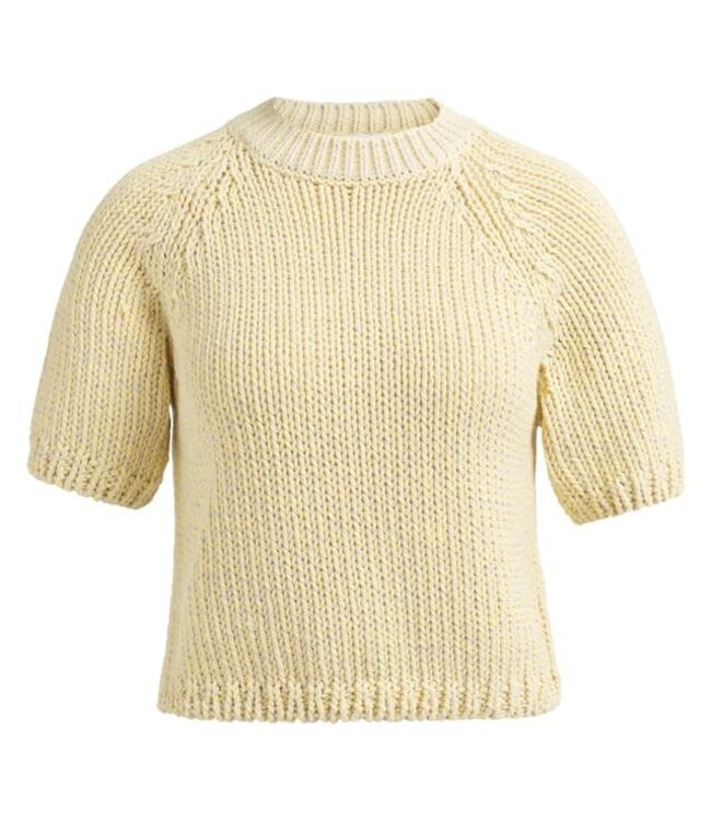 YAYA Chunky knit sweater with short sleeves and round neck - REED YELLOW DESSIN