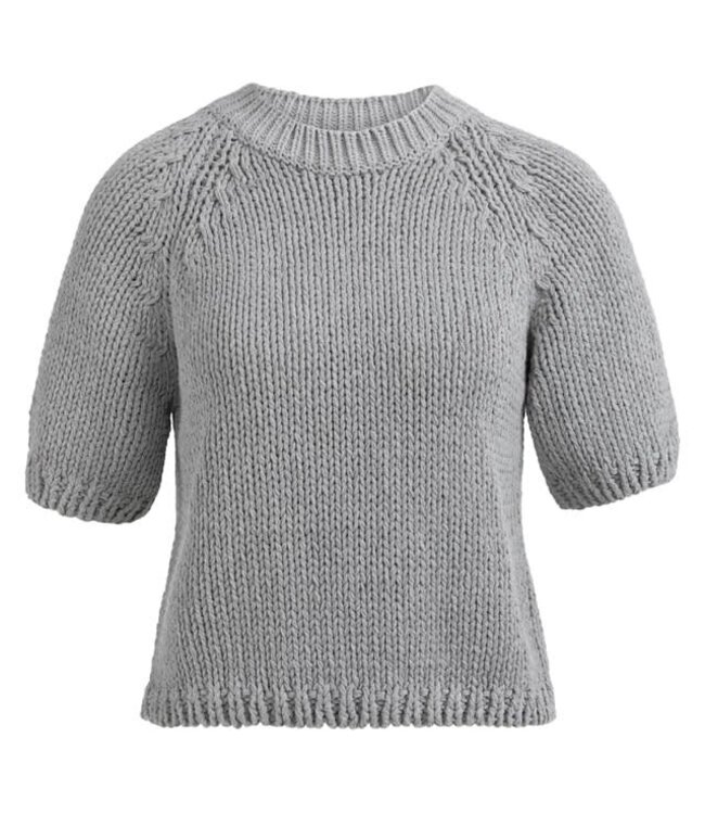 YAYA Chunky knit sweater with short sleeves and round neck - IRON GREY