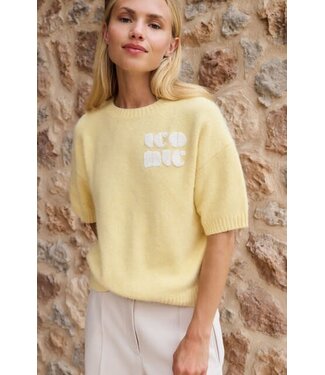 YAYA Knitted short sleeve sweater with artwork - REED YELLOW DESSIN