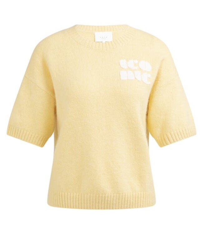 YAYA Knitted short sleeve sweater with artwork - REED YELLOW DESSIN
