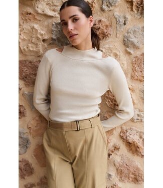 YAYA Fine ribbed sweater with layered neckline and fitted fit - KIT BEIGE