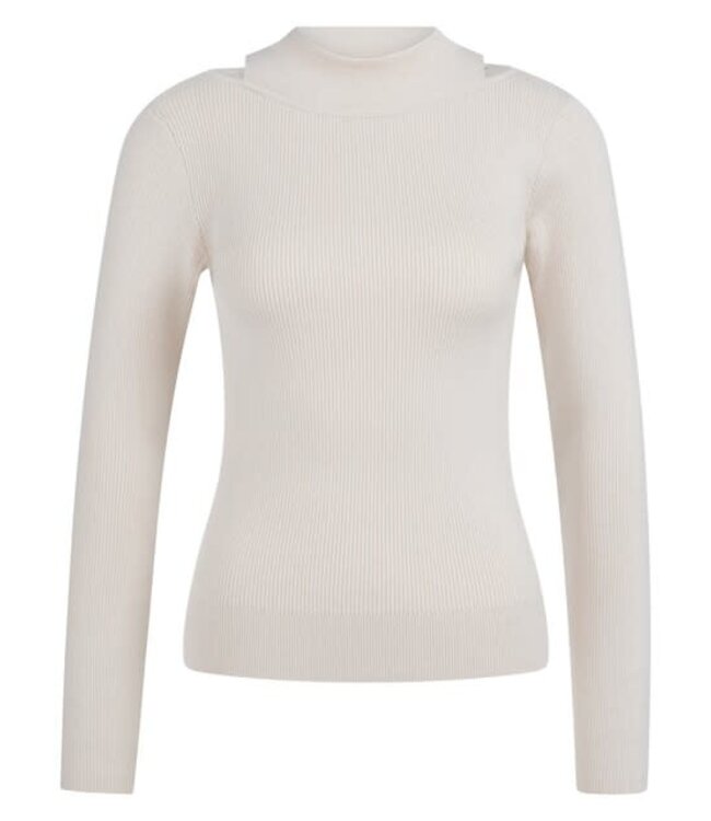 YAYA Fine ribbed sweater with layered neckline and fitted fit - KIT BEIGE