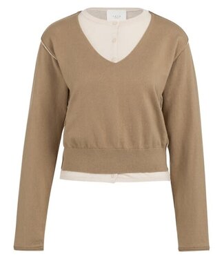 YAYA Sweater with layered look and contrast neckline - KHAKI GREEN DESSIN