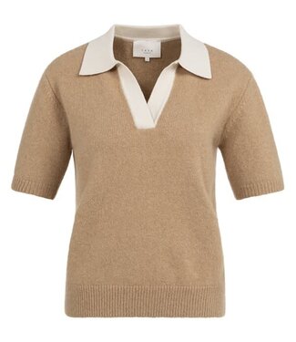 YAYA Knitted short-sleeve sweater with contrast collar - KHAKI GREEN