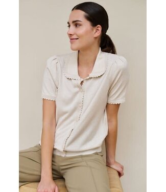 YAYA Knitted zip-up cardigan with short sleeves a stand-up collar - KIT BEIGE MELANGE