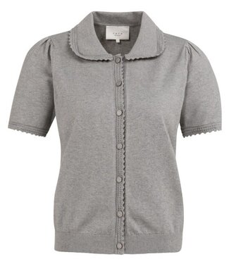 YAYA Knitted zip-up cardigan with short sleeves a stand-up collar - IRON GREY MELANGE