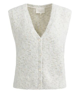 YAYA Sleeveless bouclé cardigan with buttons and color accents - OFF WHITE DESSIN