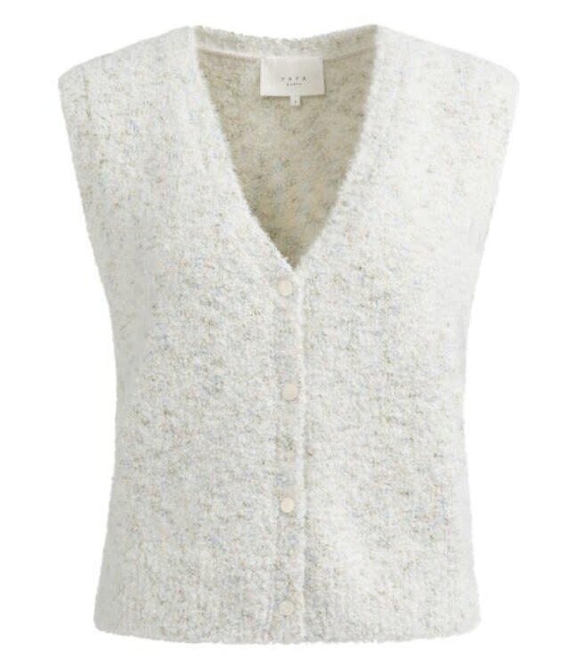 YAYA Sleeveless bouclé cardigan with buttons and color accents - OFF WHITE DESSIN