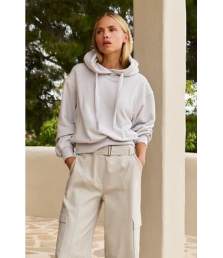 YAYA Sweat hoodie with drawstrings and ribbed trims - VAPOR BLUE GREY