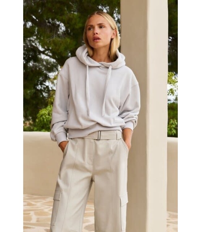 YAYA Sweat hoodie with drawstrings and ribbed trims - VAPOR BLUE GREY