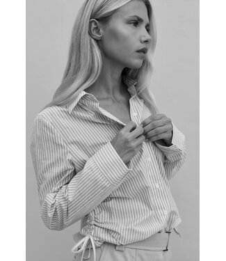 YAYA Fitted blouse with side drawstrings - IRON GREY DESSIN