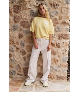 YAYA Woven trousers with wide legs and stitched details - KIT BEIGE