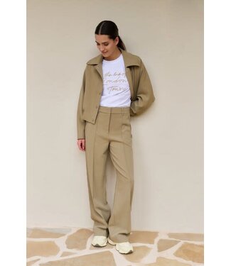 YAYA Woven trousers with wide legs and stitched details - KHAKI GREEN