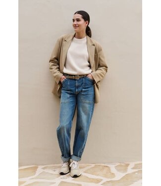 YAYA Cargo jeans with low crotch and wide legs - BLUE DENIM