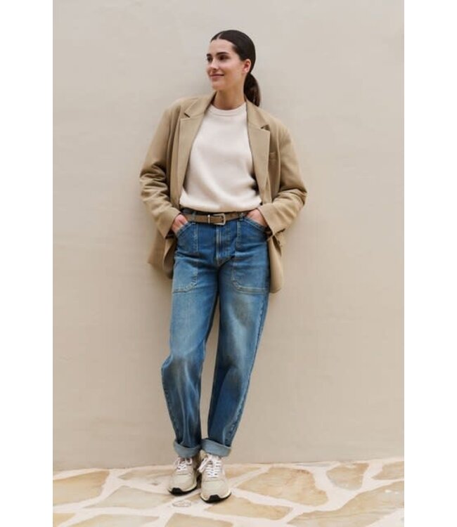 YAYA Cargo jeans with low crotch and wide legs - BLUE DENIM