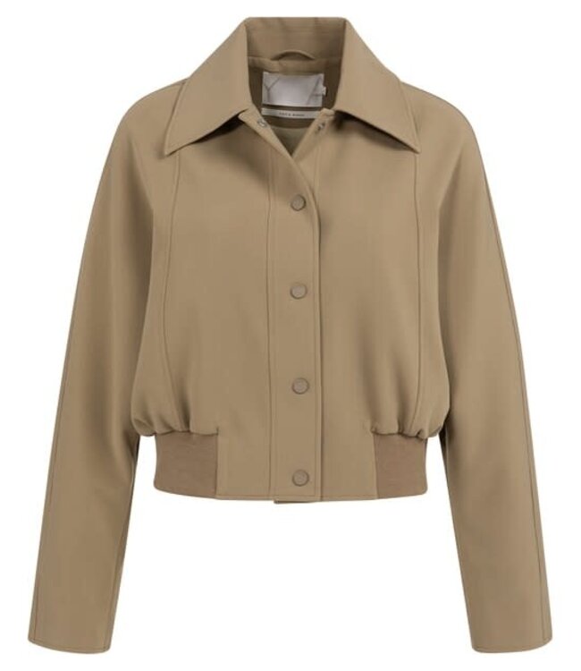 YAYA Short oversized jacket with ribbed hem - KHAKI GREEN