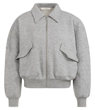YAYA Sweat jacket with patch pockets and zip front closure - IRON GREY MELANGE