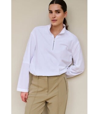 YAYA Balloon blouse with zipper and long sleeves - PURE WHITE