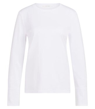 YAYA Jersey top with long sleeves and woven cuffs - PURE WHITE