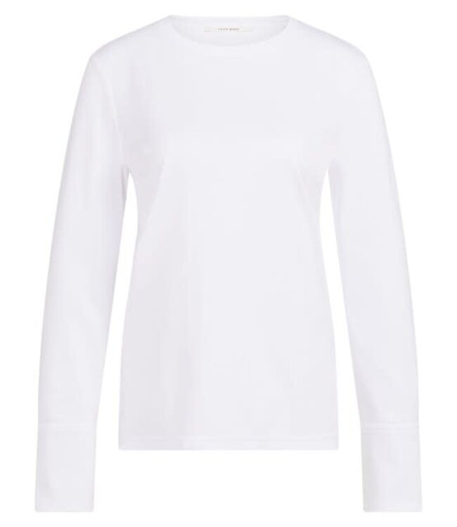 YAYA Jersey top with long sleeves and woven cuffs - PURE WHITE
