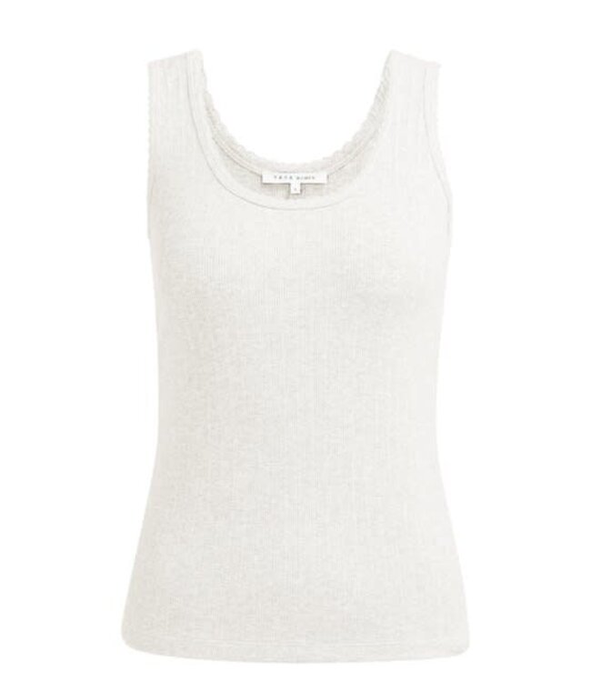 YAYA Ribbed singlet with delicate scalloped edge - OFF WHITE