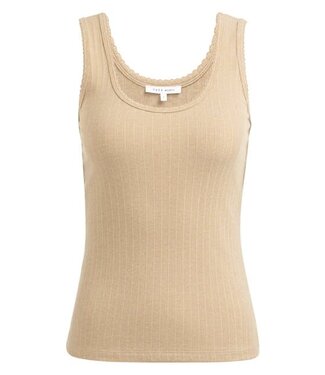 YAYA Ribbed singlet with delicate scalloped edge - KHAKI GREEN MELANGE