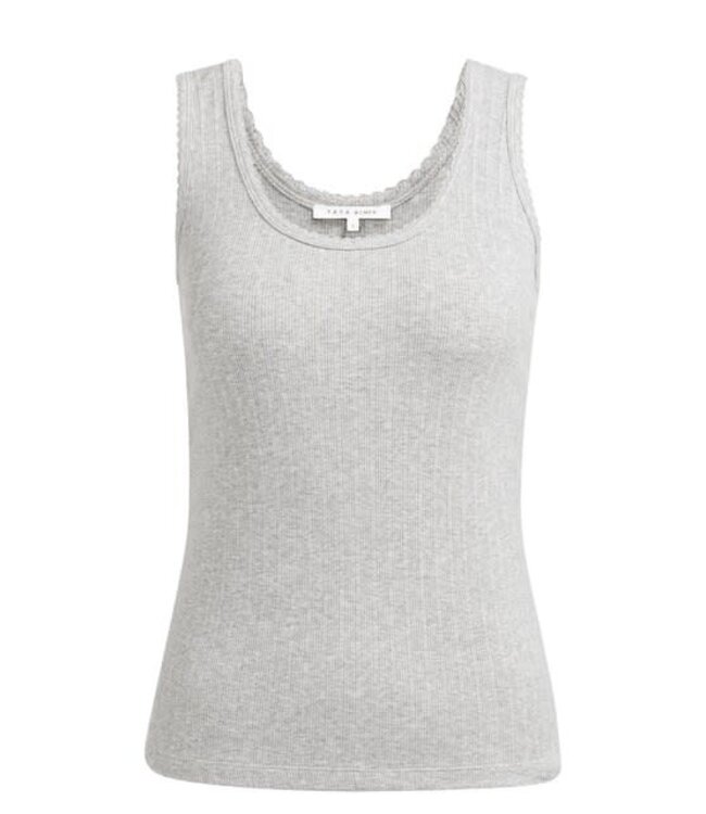 YAYA Ribbed singlet with delicate scalloped edge - MEDIUM GREY MELANGE
