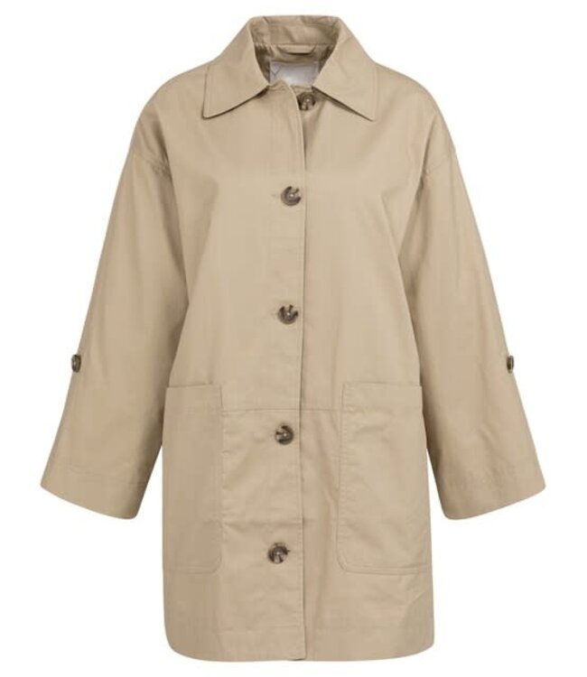 YAYA Oversized cotton jacket with buttons and patch pockets - SANDSTONE BEIGE