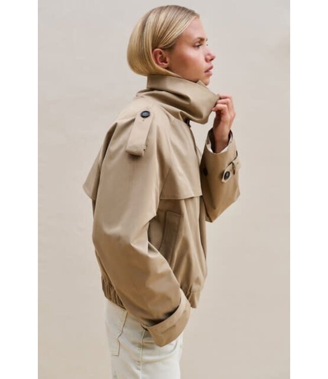 YAYA Short bomber jacket with trench details - KHAKI GREEN