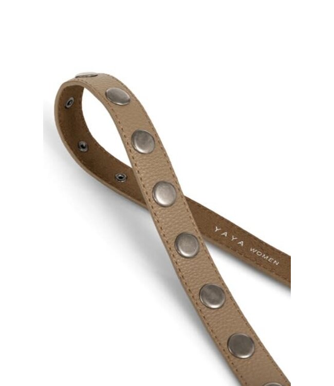 YAYA Studded leather belt with silver buckle - KHAKI GREEN