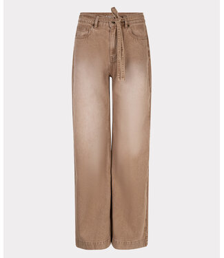 Esqualo Trousers colored denim belt wide leg - Cappuccino
