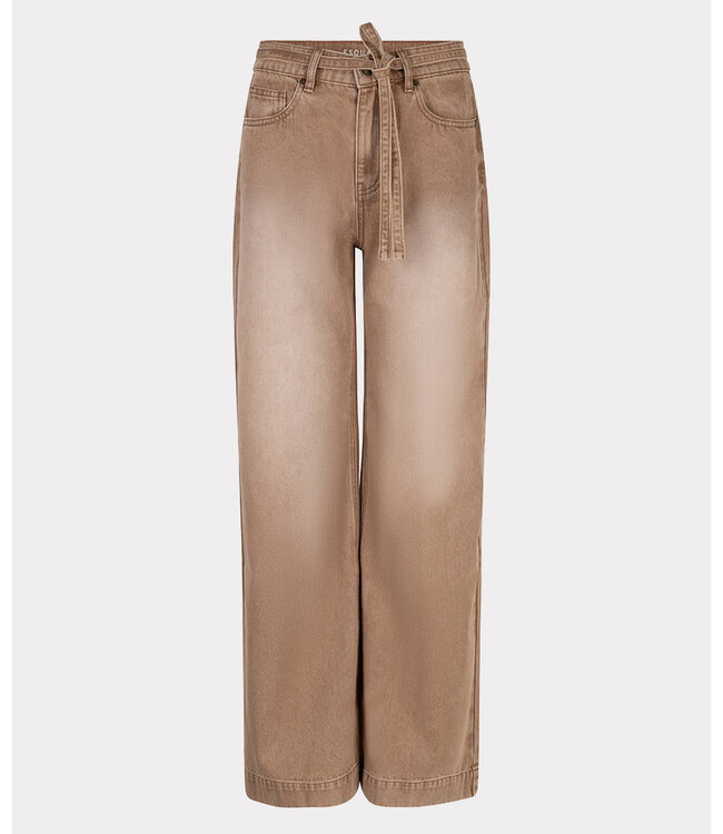 Esqualo Trousers colored denim belt wide leg - Cappuccino