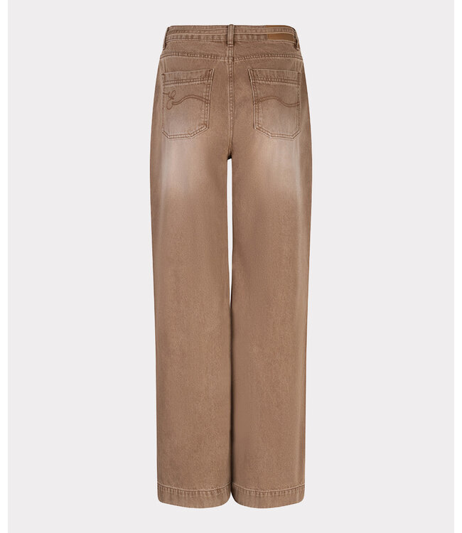 Esqualo Trousers colored denim belt wide leg - Cappuccino