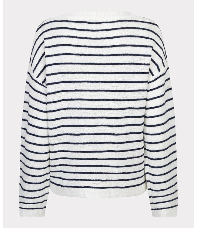 Esqualo Sweater striped slub - Off White / Navy
